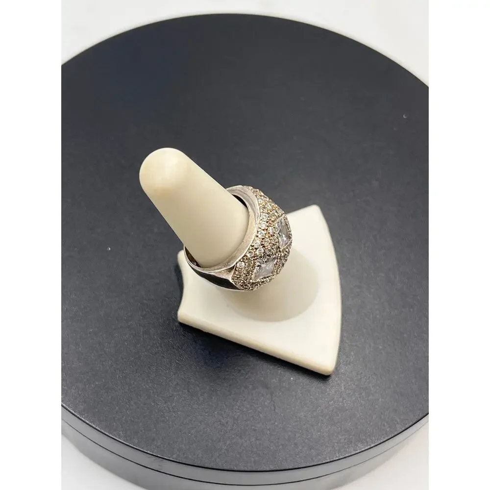 DBJ Designer Ladies Sterling Silver Rhinestone Cocktail Jewelry Ring‎ Size 8.25